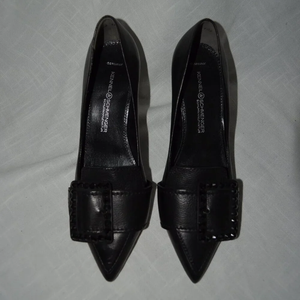 Sz 6.5 Kennel Schmenger Black Leather Buckle Detail Pumps Heels